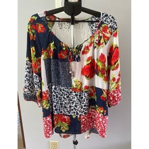 Valerie Stevens Women's Sheer Quarter Sleeve Multi color Top Size 1X